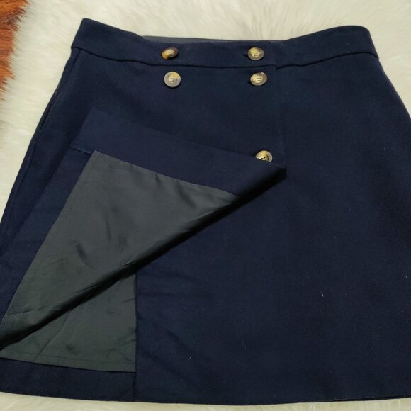 Boden Navy Blue Wool Blend Preppy Button Front  Eloise Wrap Mini Skirt Size 10 - Picture 6 of 13